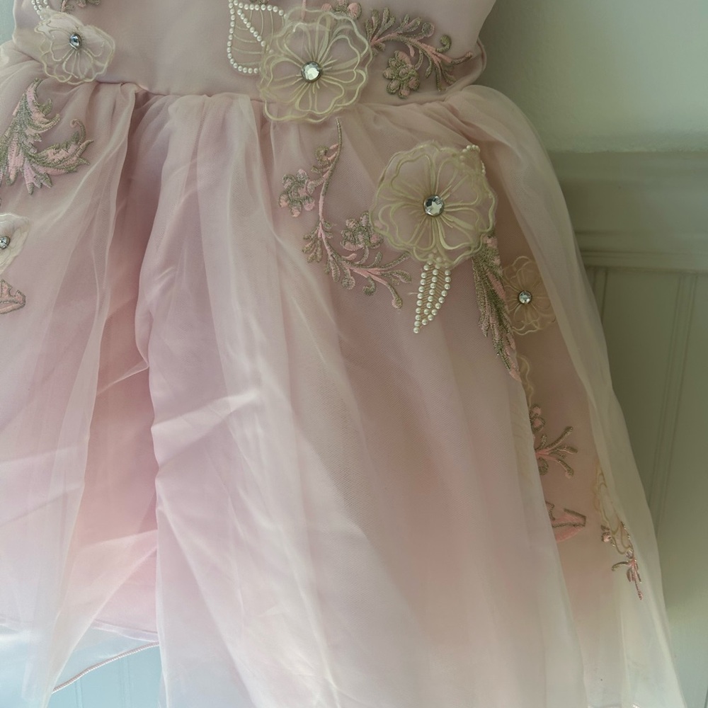 Disney Princess Aurora Dress Girls 5-6 Pink Floral Embroidered Gown Costume - Picture 5 of 8